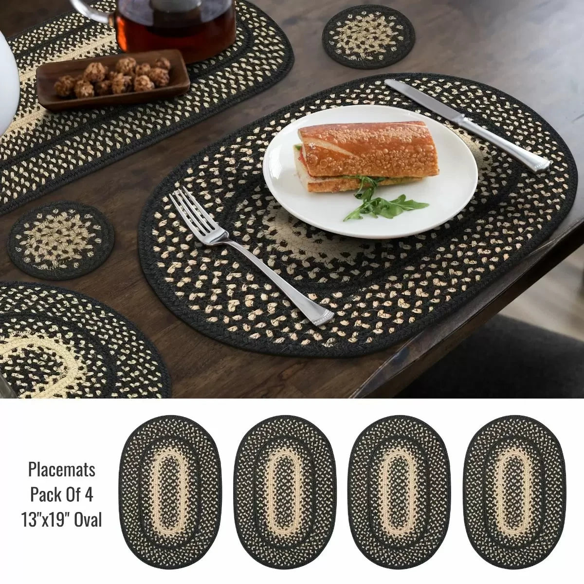 Manchester Black - Beige Jute Braided Accessories