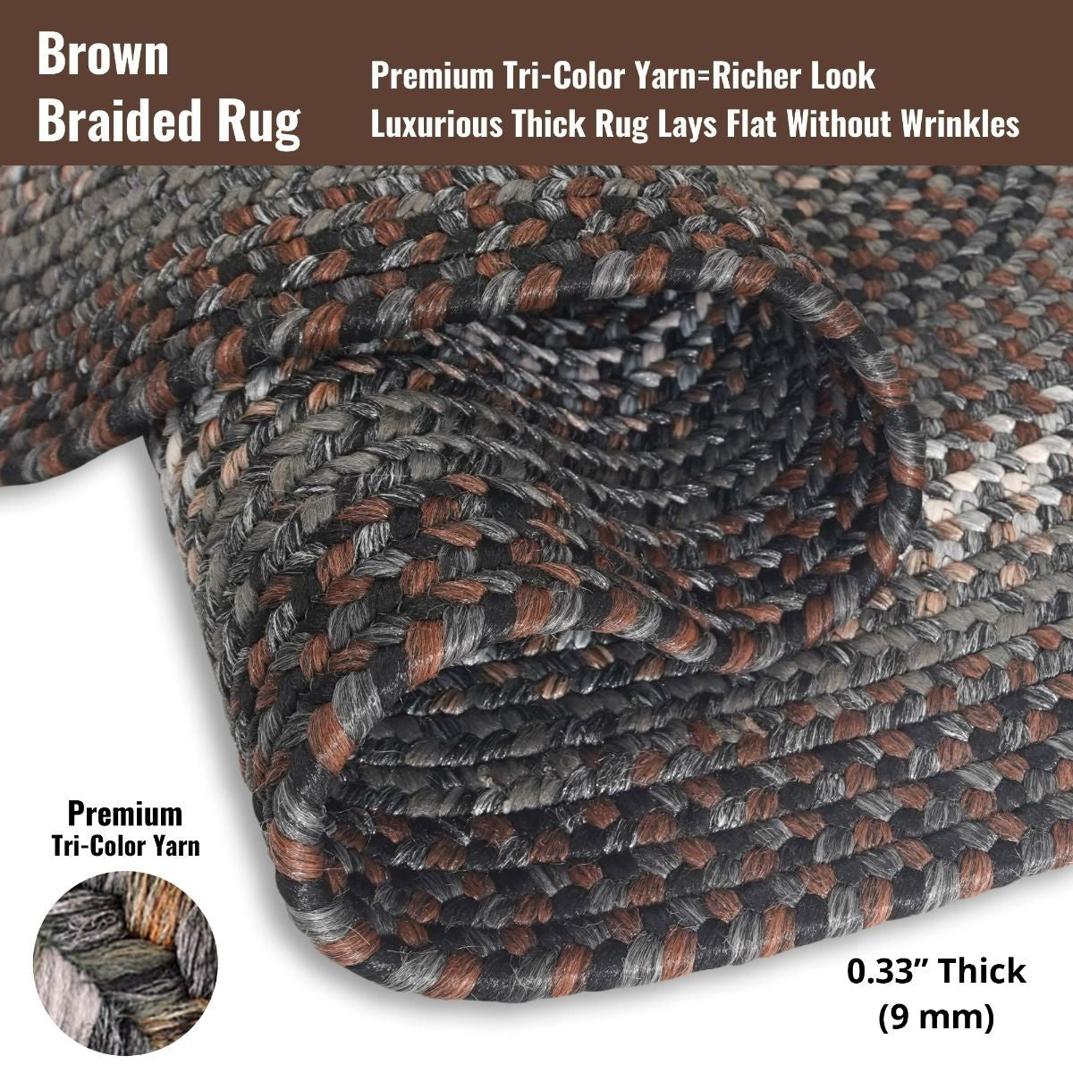 Midnight Moon Brown - Grey Ultra Durable Braided Rectangular Rugs