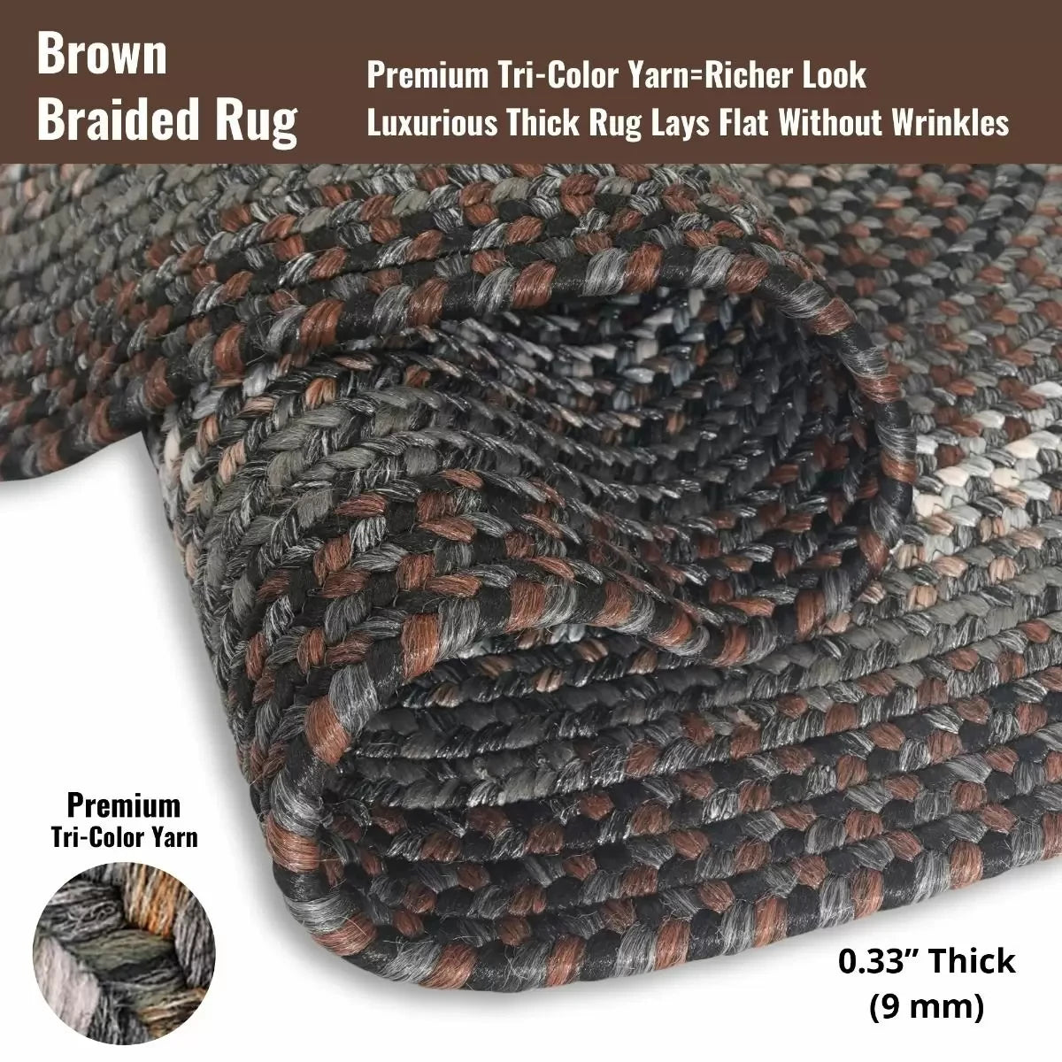 Midnight Moon Brown - Grey Ultra Durable Braided Oval Rugs