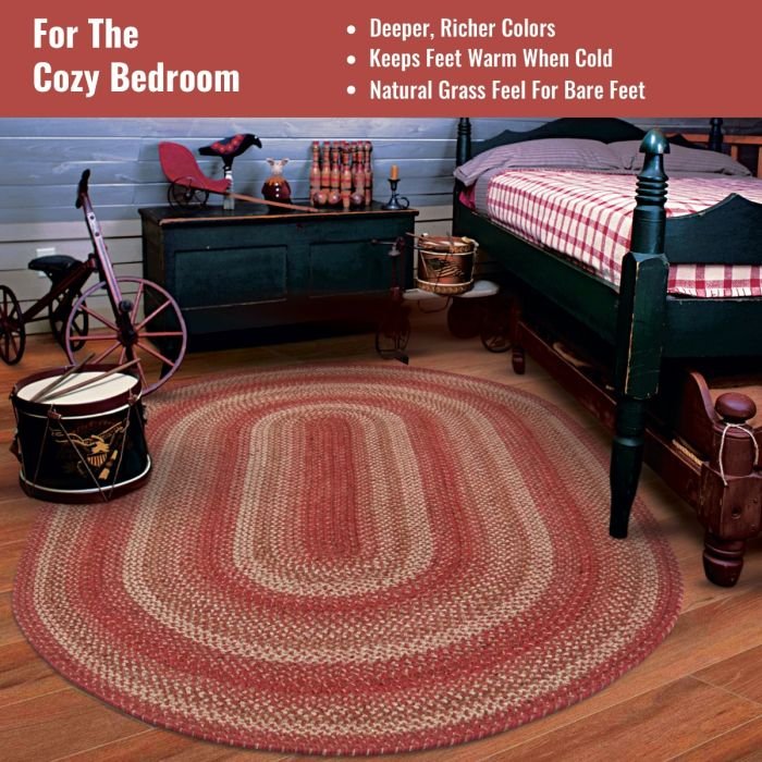 Apple Pie Red-Beige Oval Jute Braided Rugs - Braided-Rugs.com