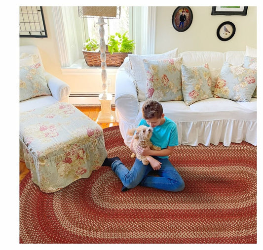 Apple Pie Red-Beige Oval Jute Braided Rugs - Braided-Rugs.com