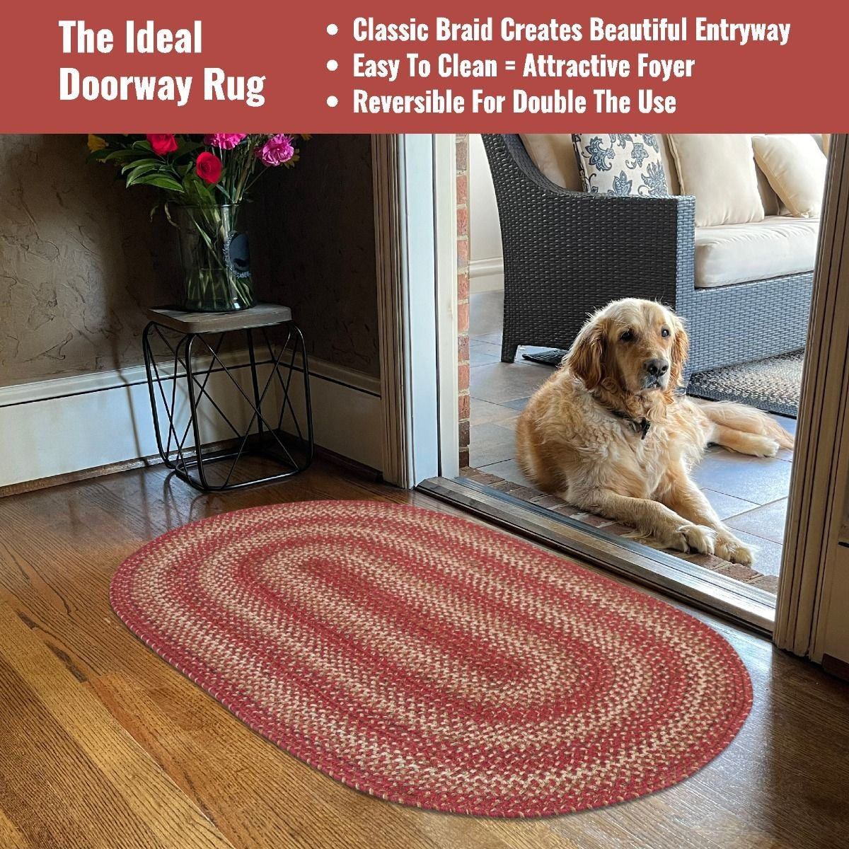 Apple Pie Red-Beige Oval Jute Braided Rugs