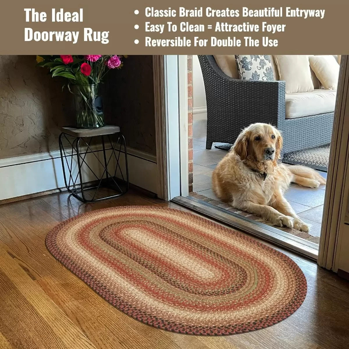 Gingerbread Brown - Deep Red Jute Oval Braided Rugs