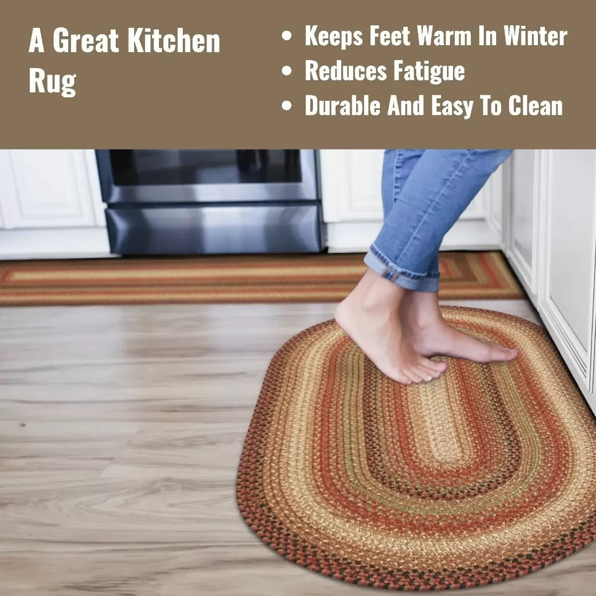 Gingerbread Brown - Deep Red Jute Oval Braided Rugs