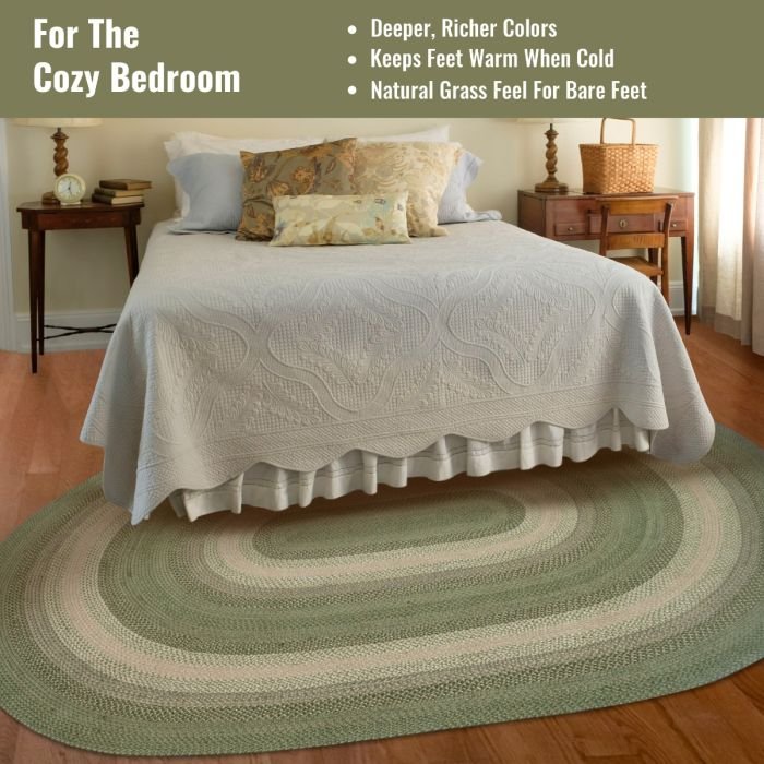 Grassland Green Jute Braided Rectangular Rugs - Braided-Rugs.com