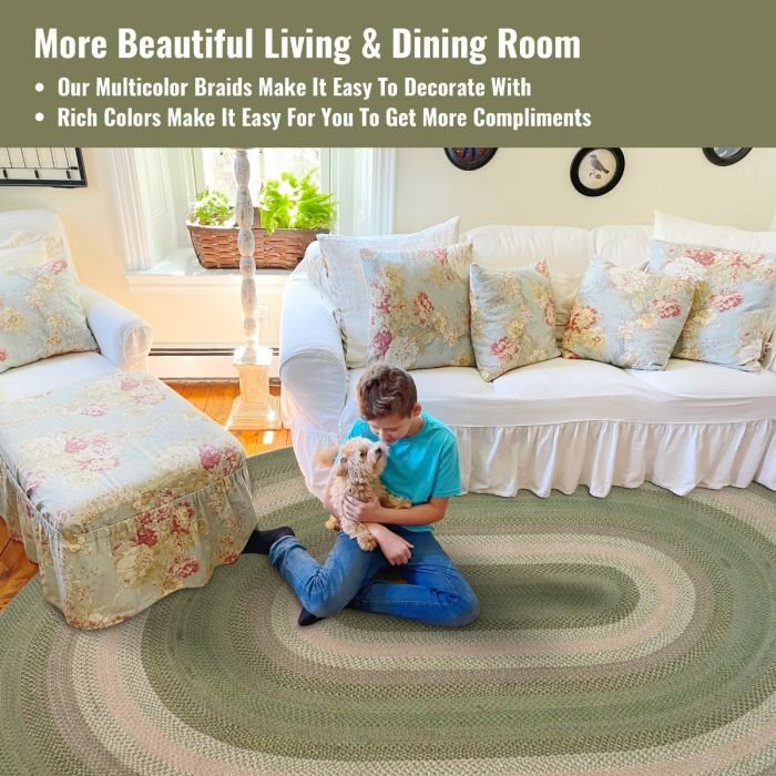 Grassland Green Jute Braided Rectangular Rugs - Braided-Rugs.com