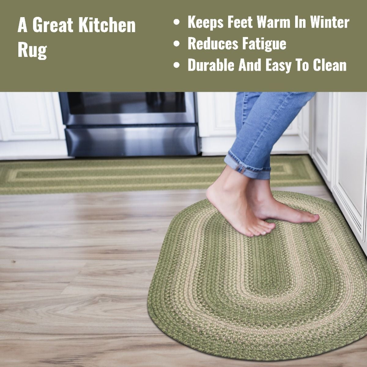 Grassland Green Jute Braided Oval Rugs