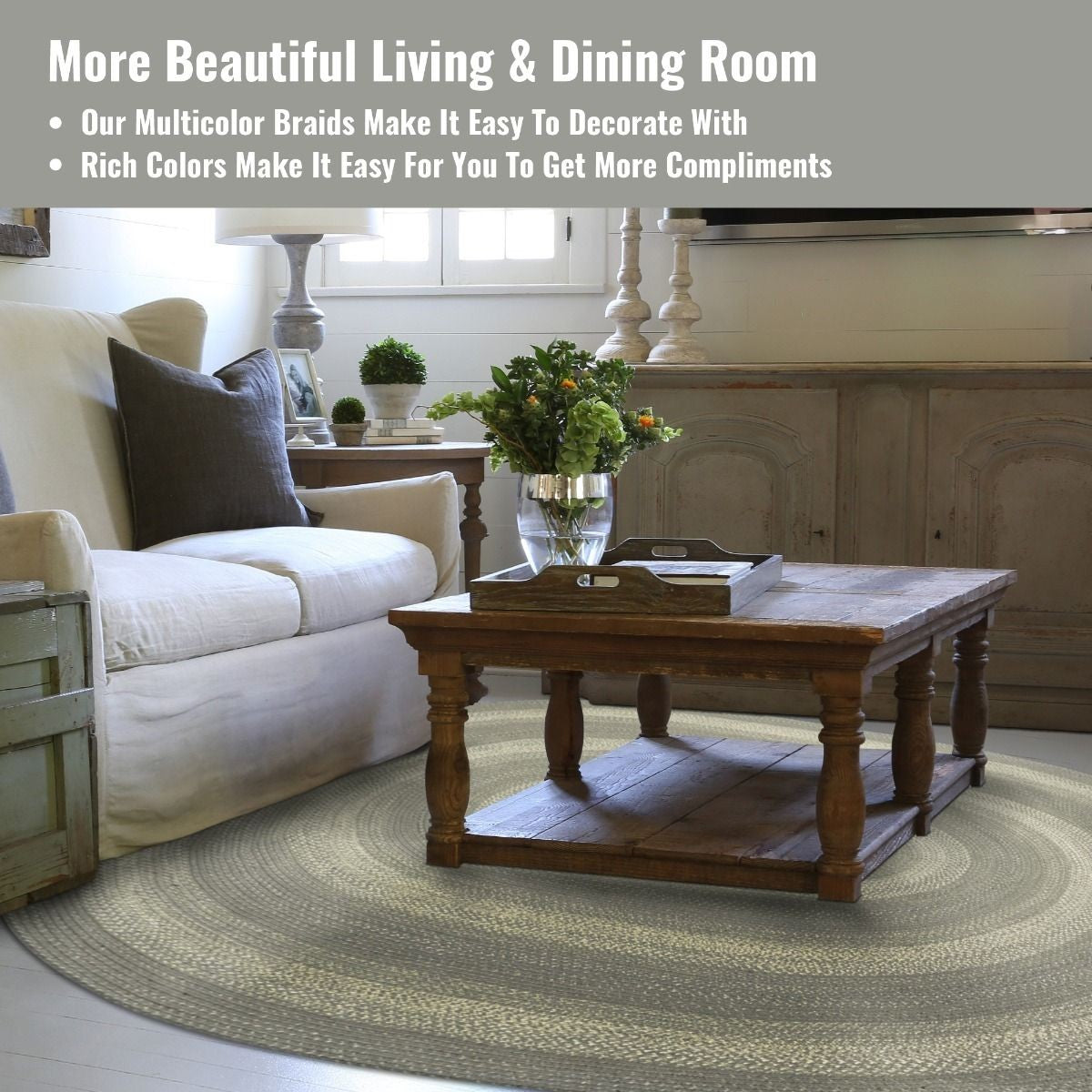 Grey Cloud Jute Oval Braided Rugs
