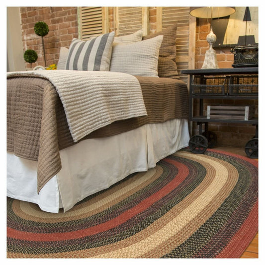 Highland Red, Navy & Cream Jute Oval Braided Rugs - Braided-Rugs.com