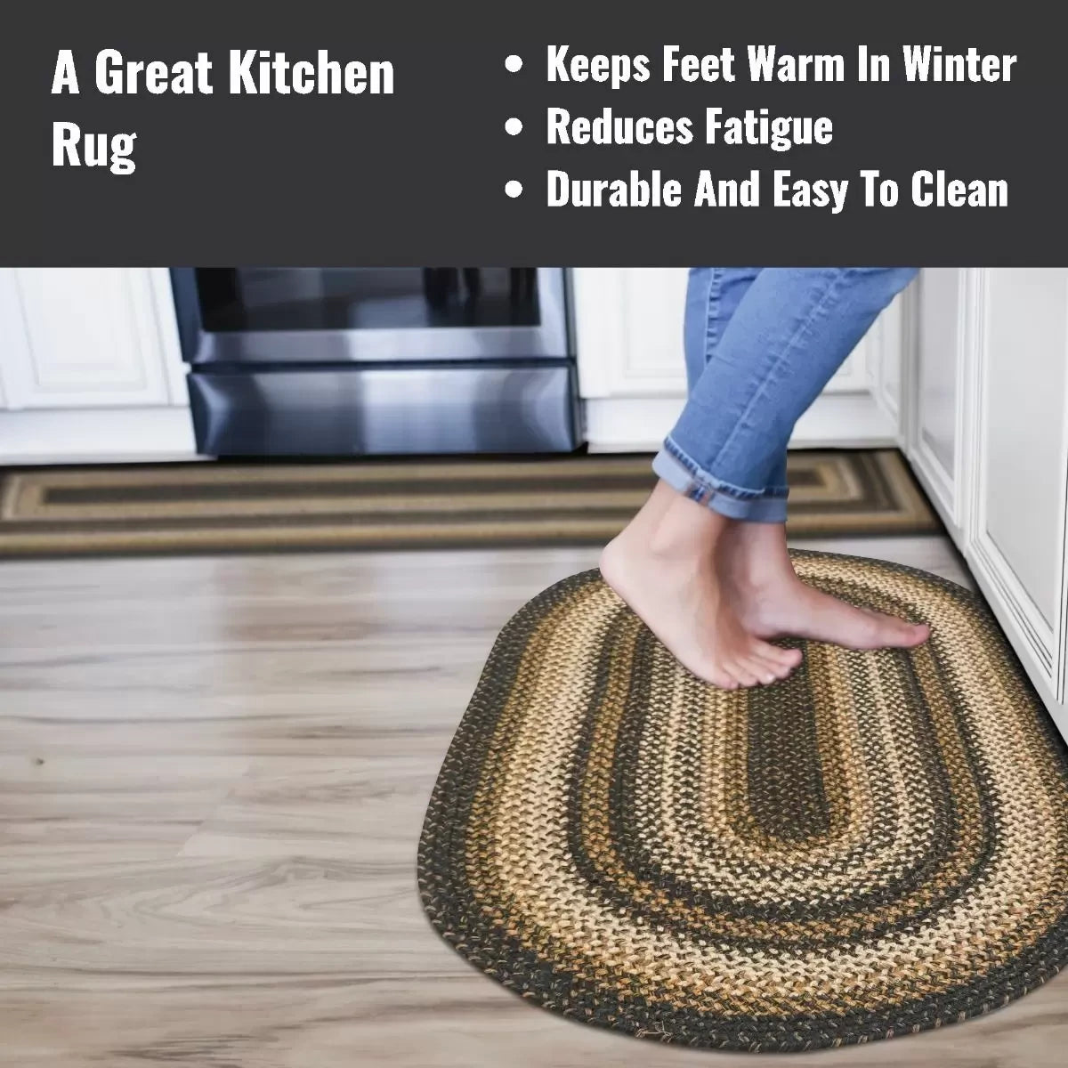 Kilimanjaro Black - Cream Jute Oval Braided Rugs