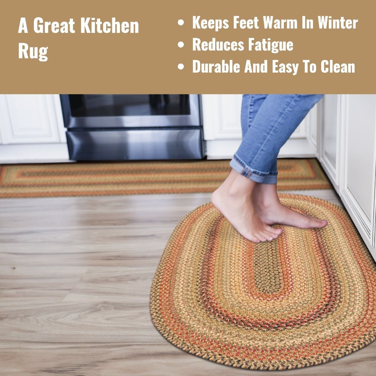 Kingston Tan-Beige-Red Oval Jute Braided Rugs