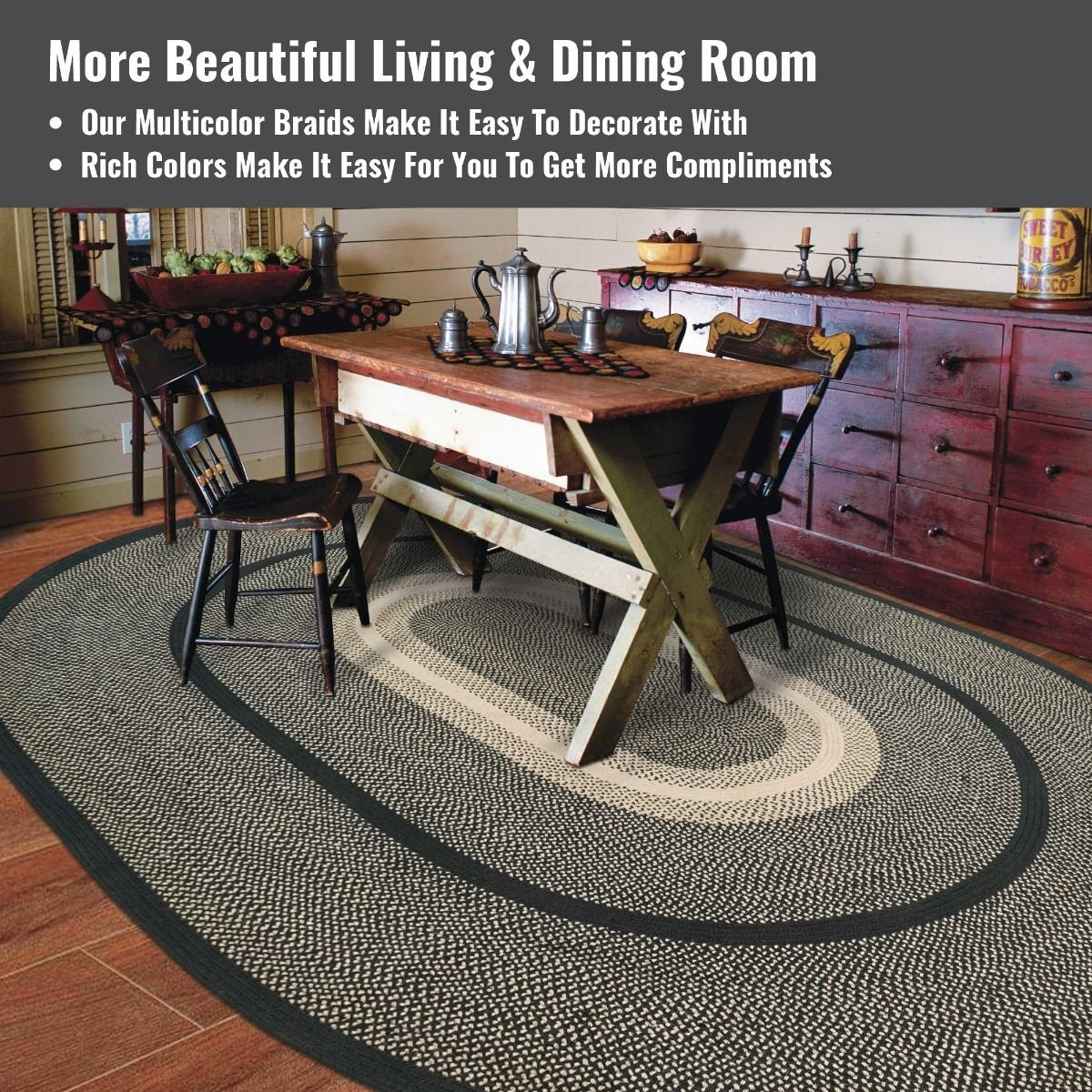 Manchester Black-Tan Jute Oval Braided Rugs - Braided-Rugs.com