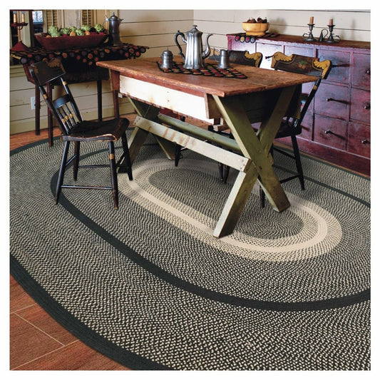 Manchester Black-Tan Jute Oval Braided Rugs - Braided-Rugs.com