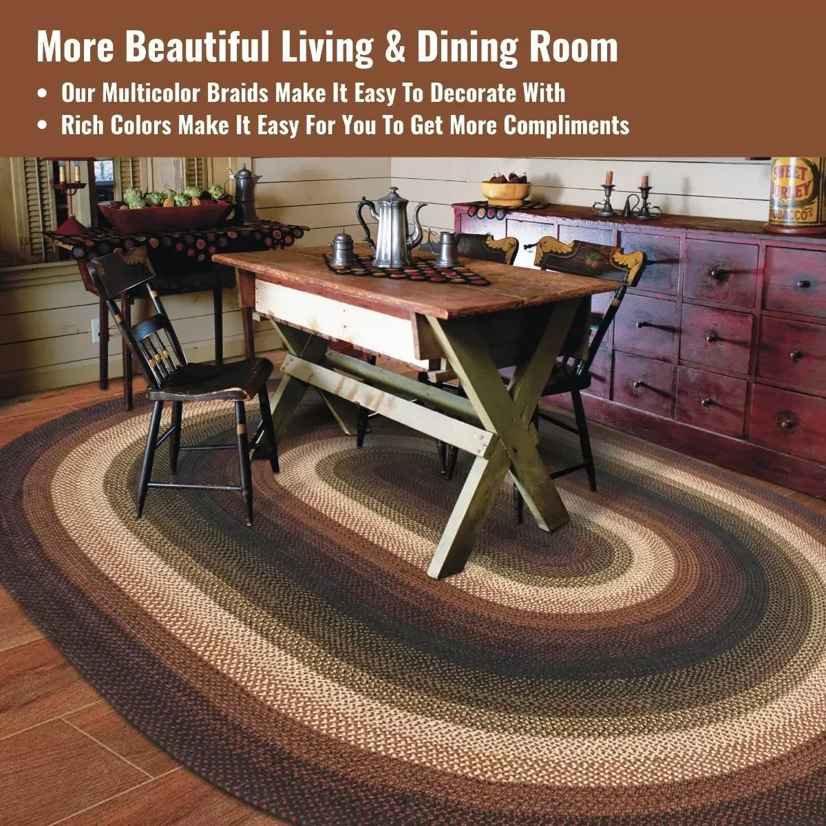 Prescott Black - Burgundy Jute Oval Braided Rugs