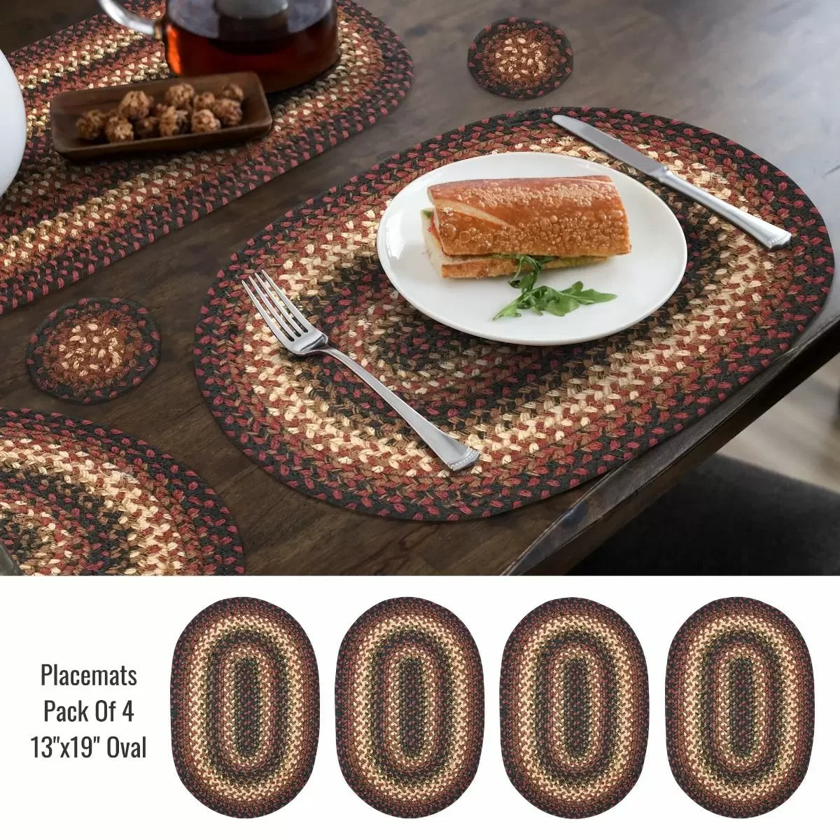 Prescott Black - Burgundy Jute Braided Accessories