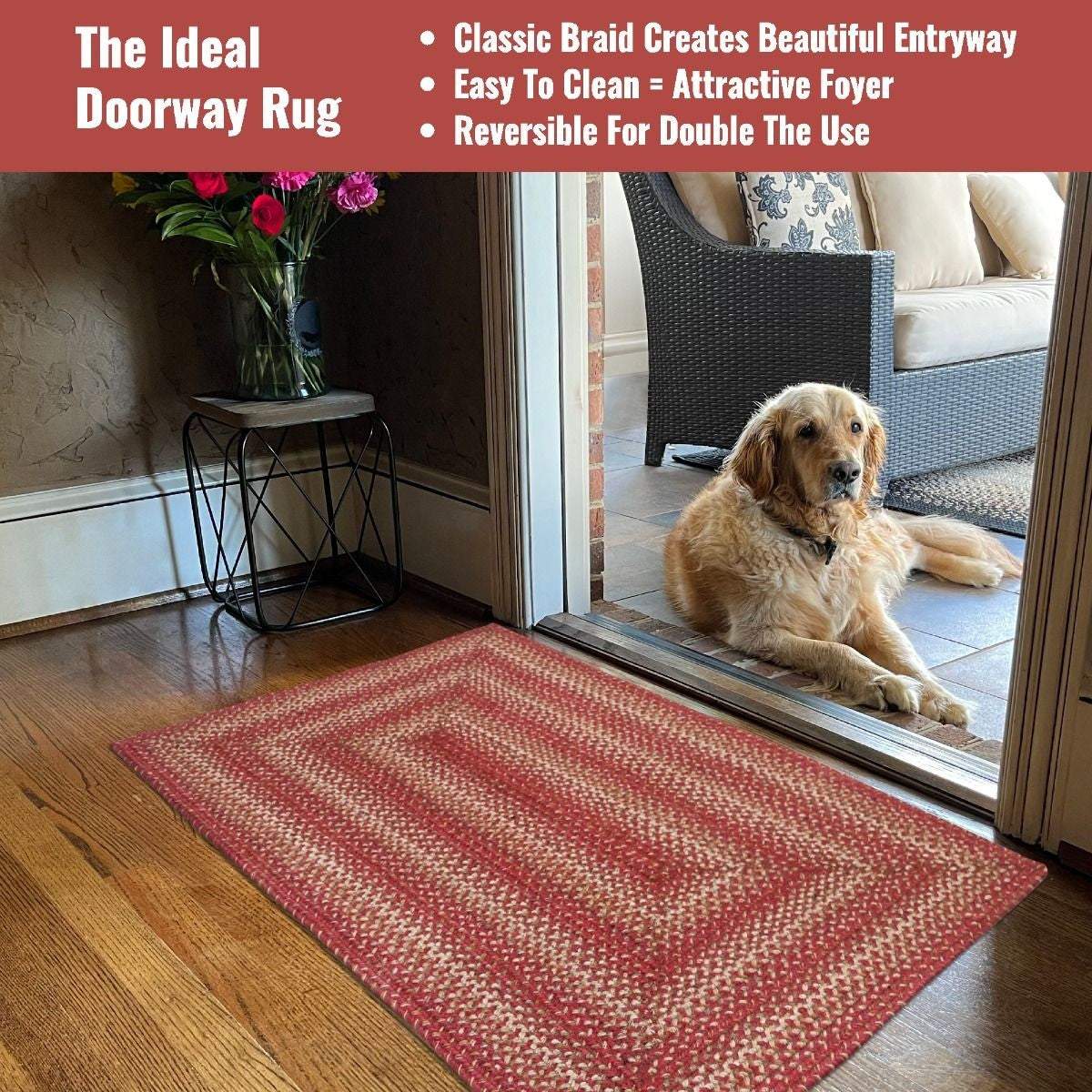 Apple Pie Red-Beige Rectangular Jute Braided Rugs