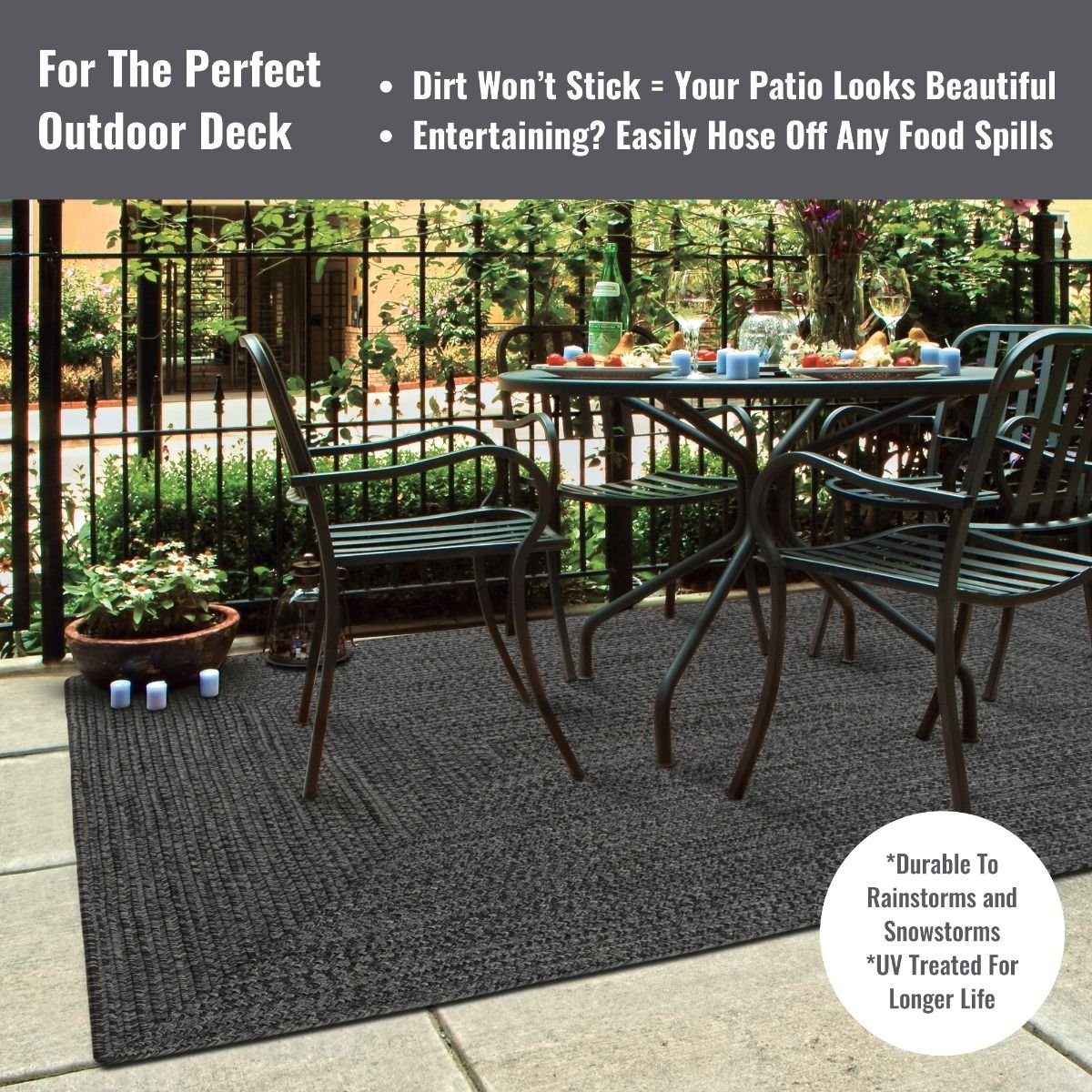 Black Outdoor Braided Rectangular Rugs - Braided-Rugs.com