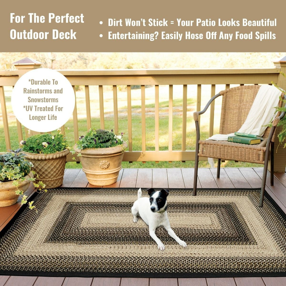 Black Mist Outdoor Braided Rectangular Rugs