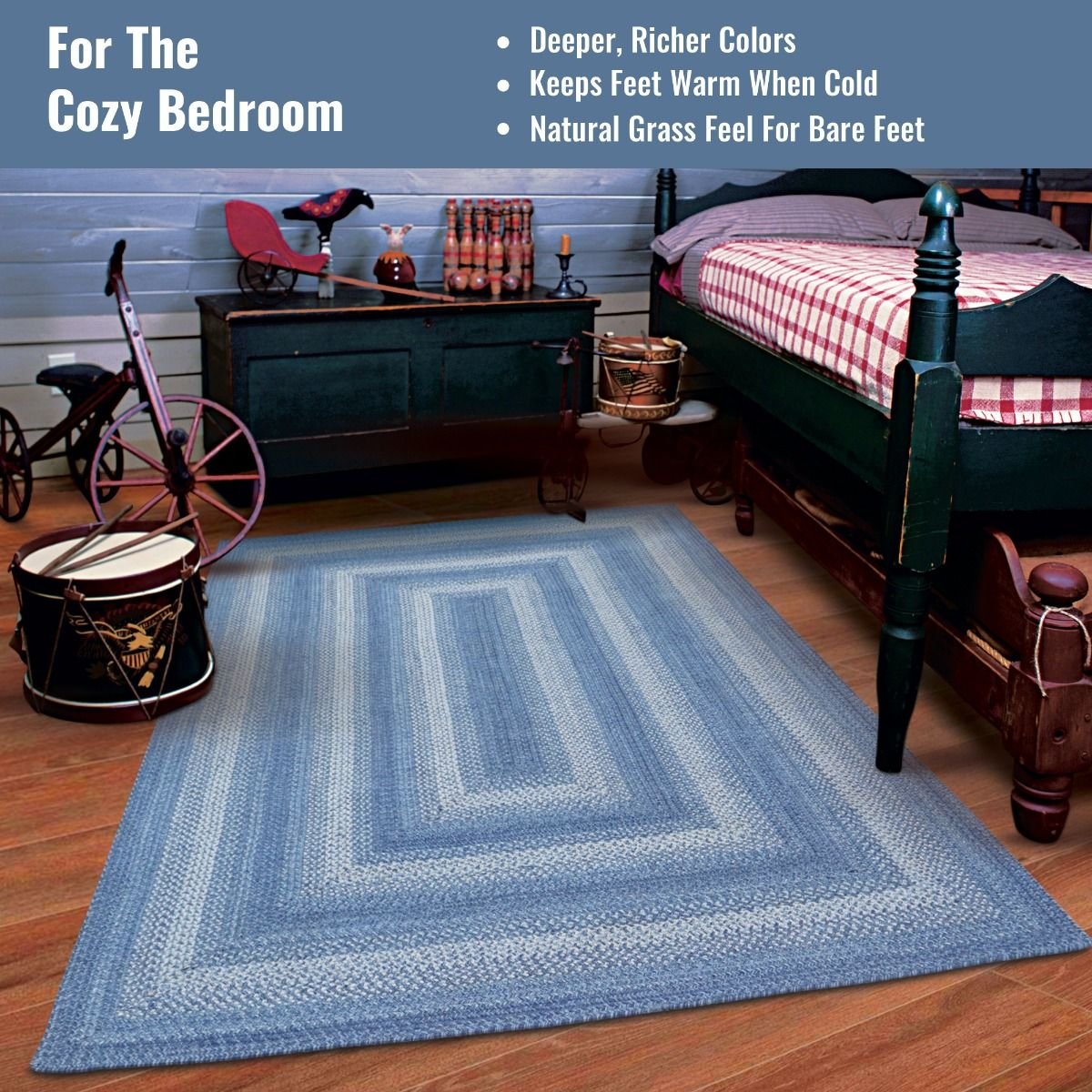 Denim Blue Jute Rectangular Braided Rugs - Braided-Rugs.com