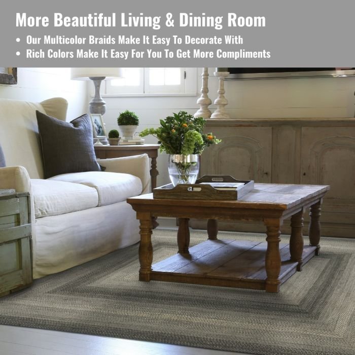 Flint Hill Grey Rectangular Jute Braided Rugs - Braided-Rugs.com