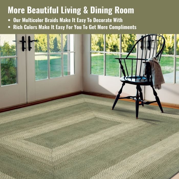 Grassland Green Jute Braided Rectangular Rugs - Braided-Rugs.com