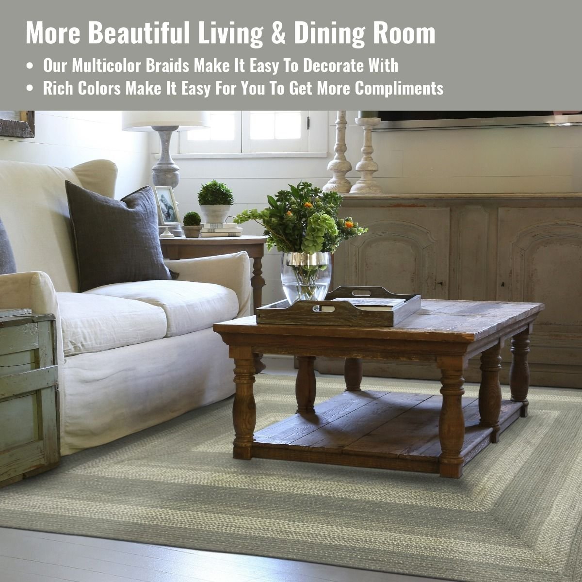 Grey Cloud Jute Braided Rectangular Rugs - Braided-Rugs.com