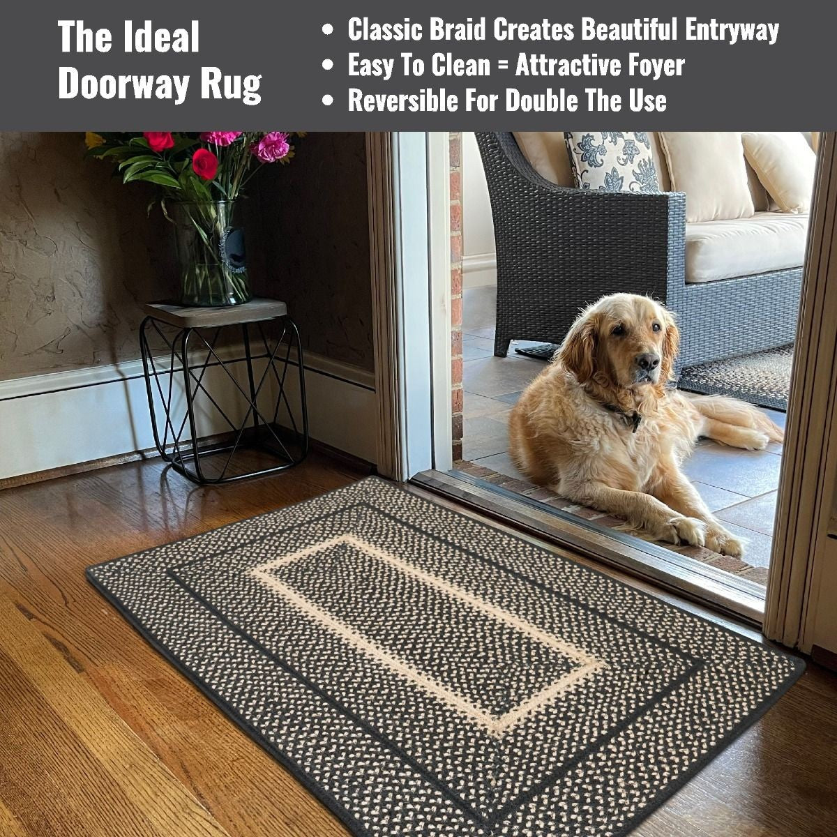 Manchester Black-Tan Rectangular Jute Braided Rugs