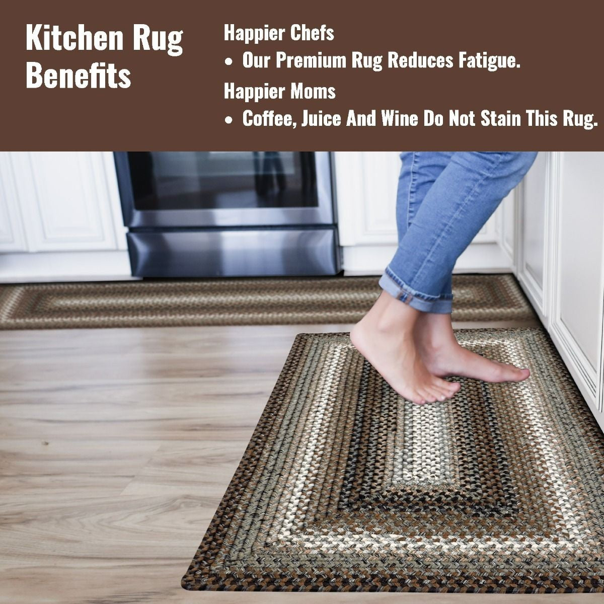 Midnight Moon Brown - Grey Ultra Durable Braided Rectangular Rugs