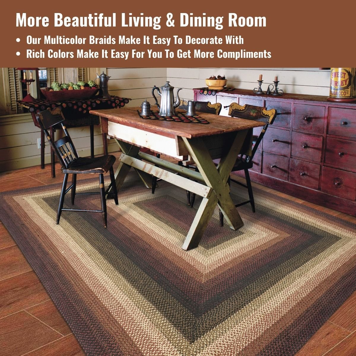 Prescott Black - Burgundy Jute Rectangular Braided Rugs - Braided-Rugs.com