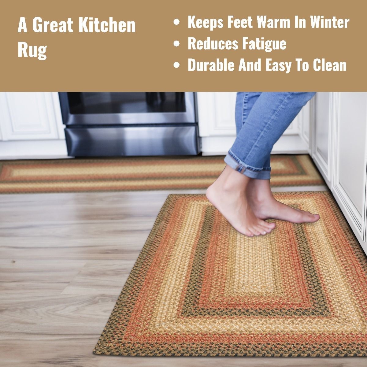 Russett Brown - Beige - Red Rectangular Jute Braided Rugs