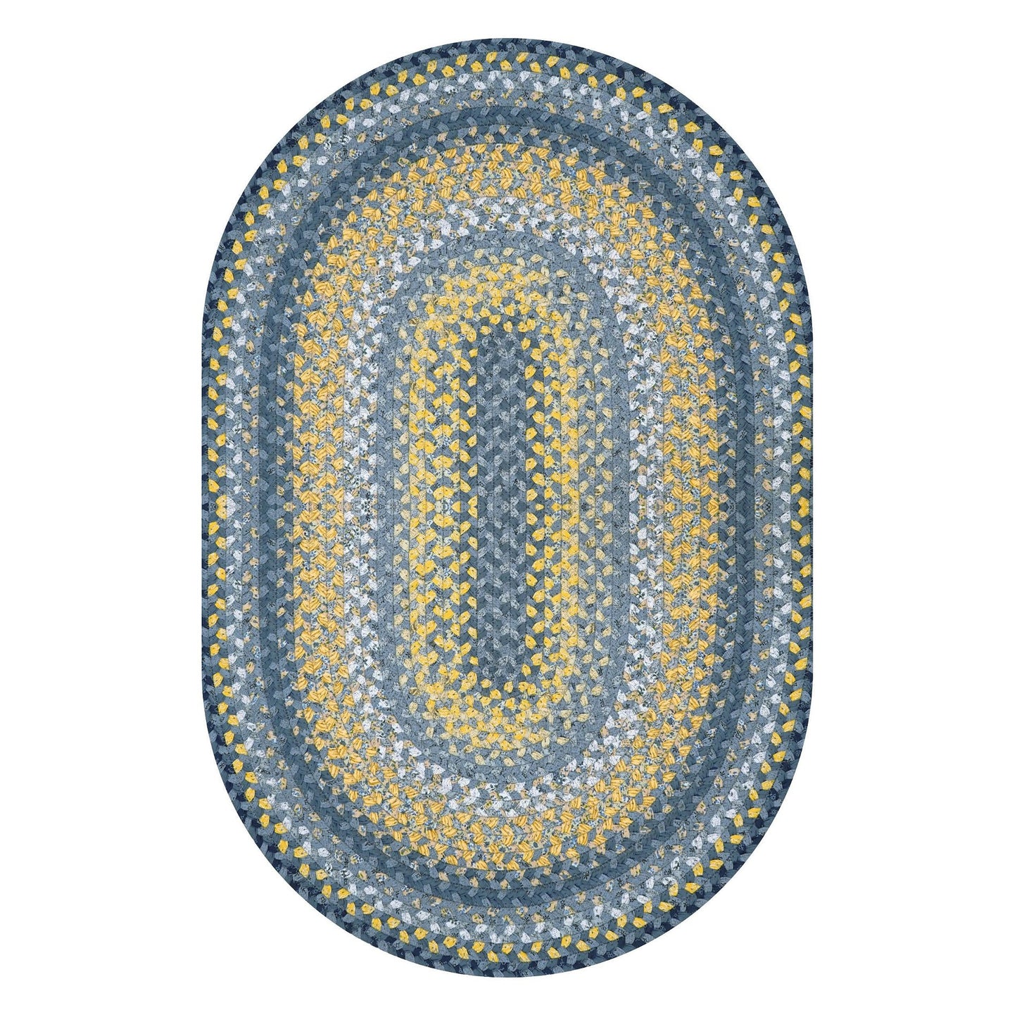 Sunflowers Blue - Gold Cotton Braided Oval Rugs - Braided-Rugs.com
