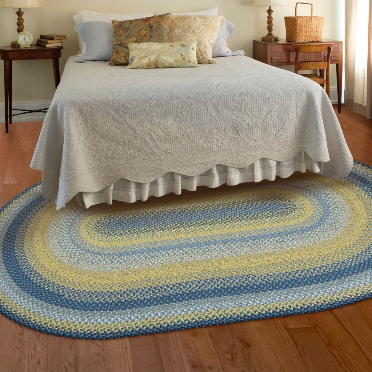 Sunflowers Blue - Gold Cotton Braided Oval Rugs