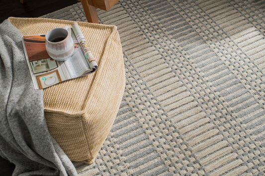 Hella Tufted Grey - Tan Rectangular Wool Braided Rug