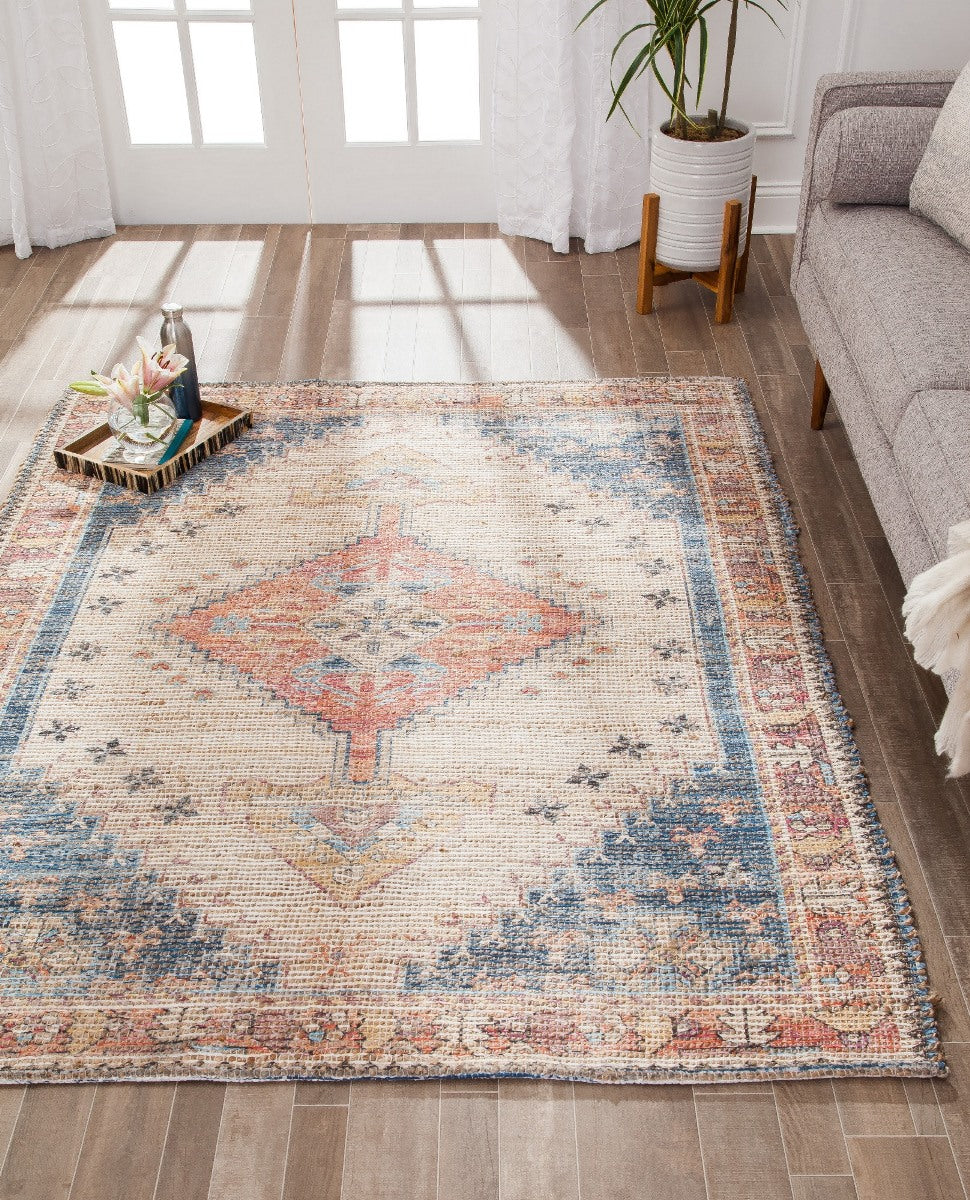 Long Medallion Red Border Rectangular Jute Braided Rug