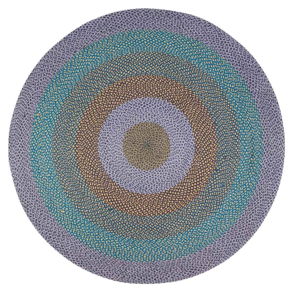 Blue and Yellow Blend Round Jute Braided Rug