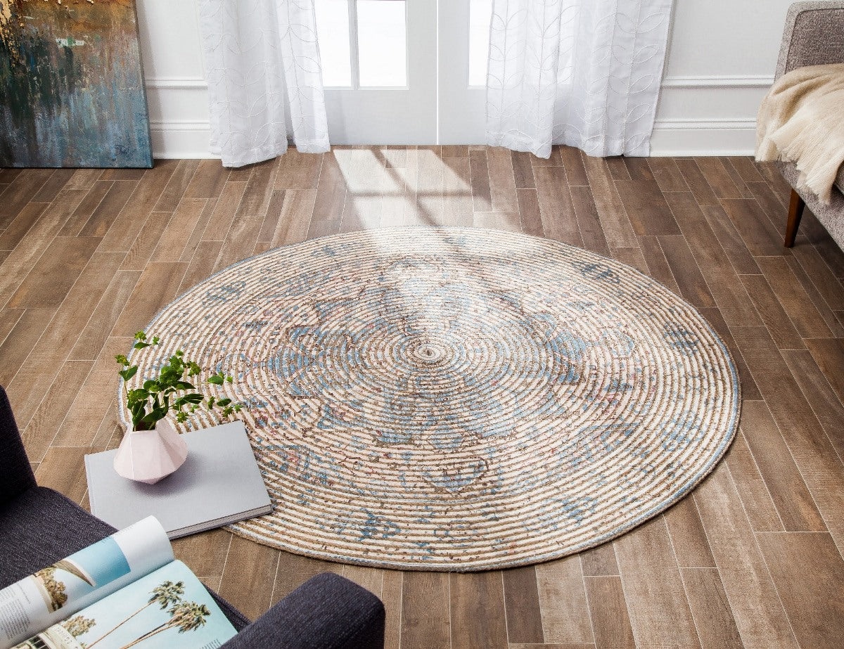Damavand Distressed Round Jute Braided Rug