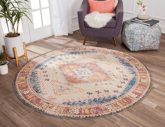 Long Medallion Red Border Round Jute Braided Rug