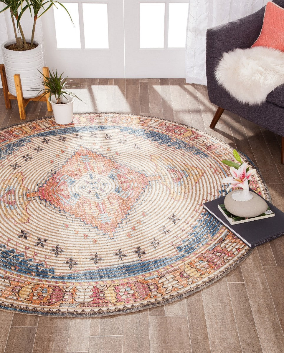 Long Medallion Red Border Round Jute Braided Rug