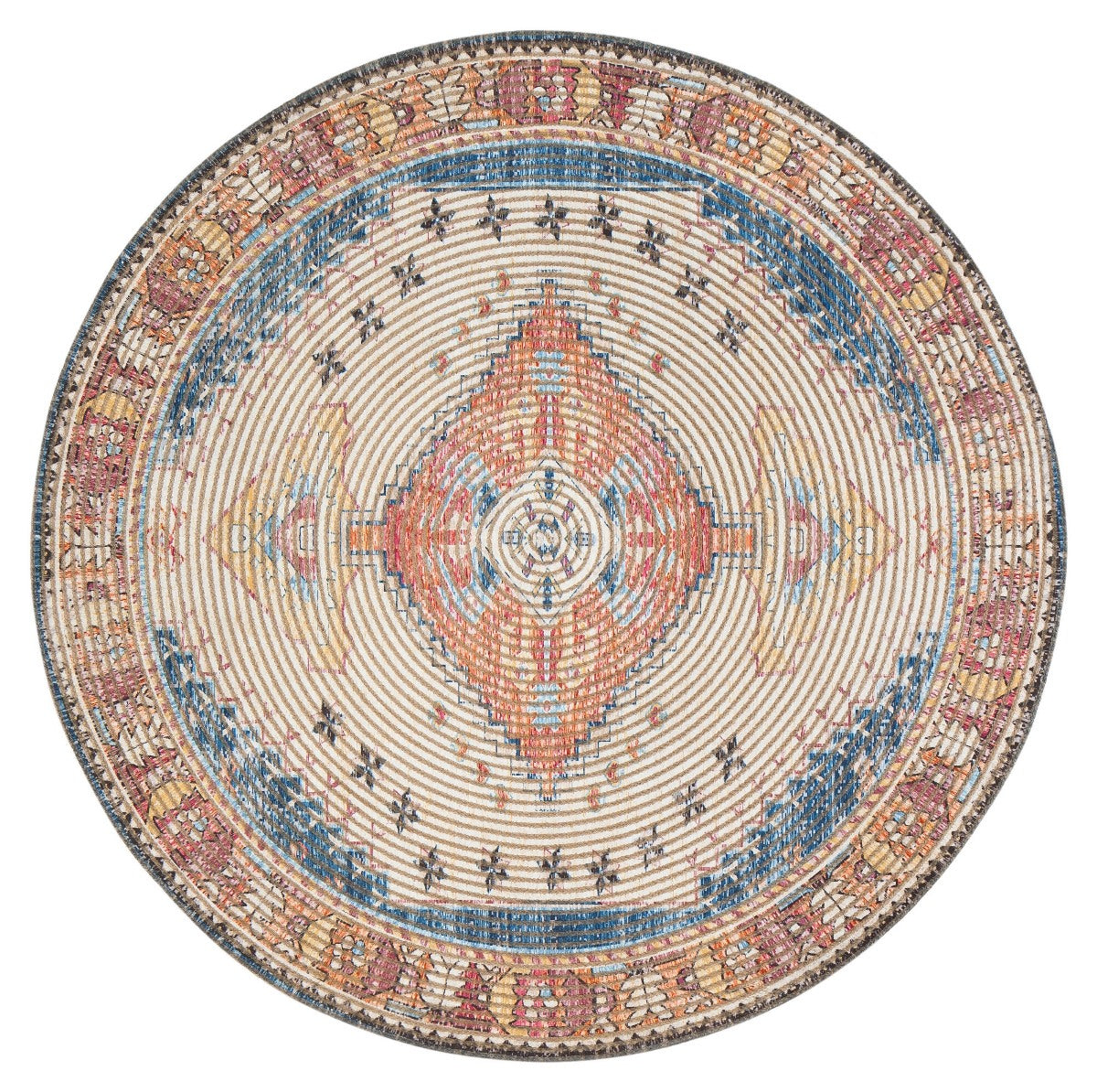 Long Medallion Red Border Round Jute Braided Rug