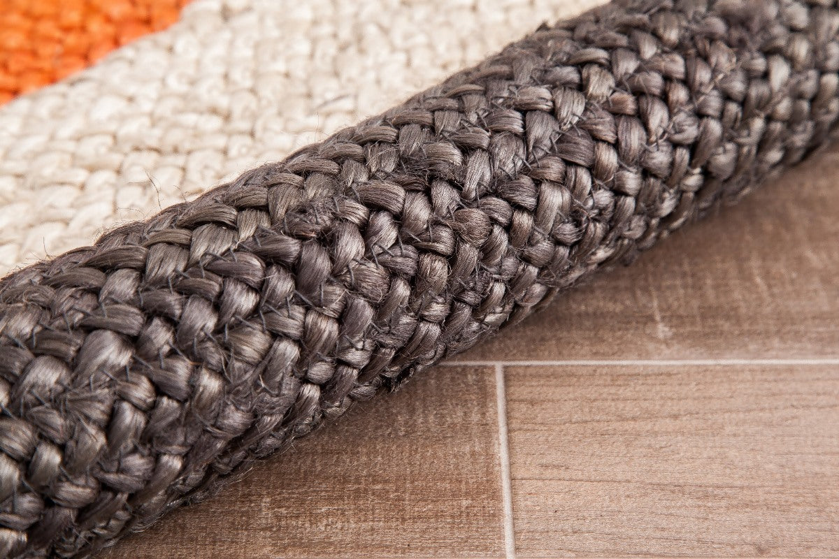 Orange Dot Gray Border Round Jute Braided Rug