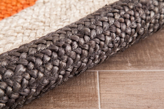 Orange Dot Gray Border Round Jute Braided Rug
