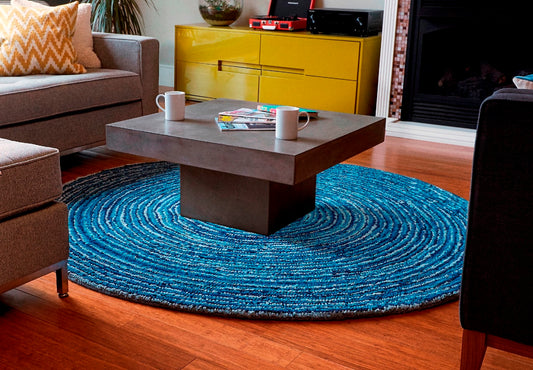 Ripple Blue Skies Round Cotton Braided Rug