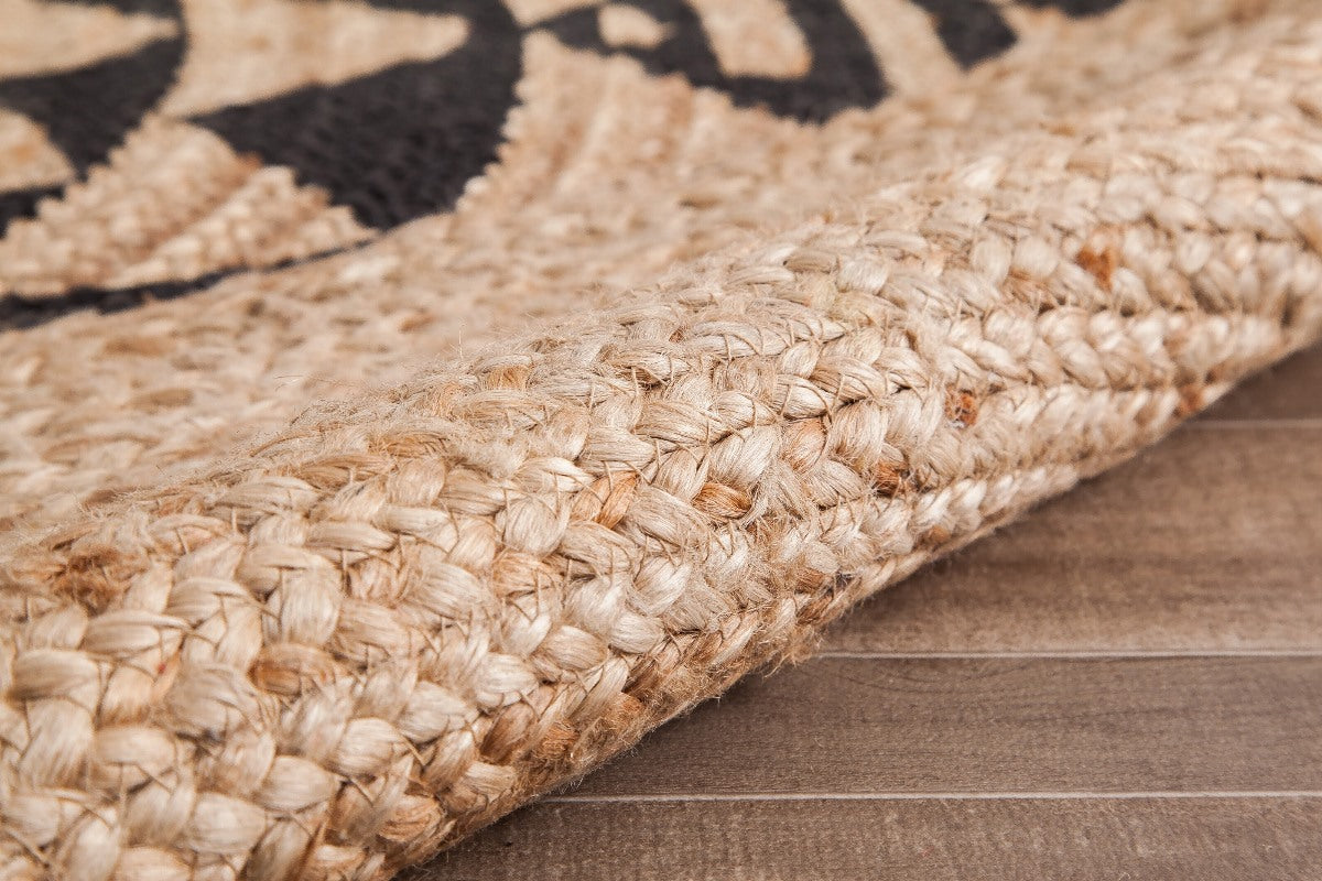 Tribal Multi Star Screen Print Round Jute Braided Rug