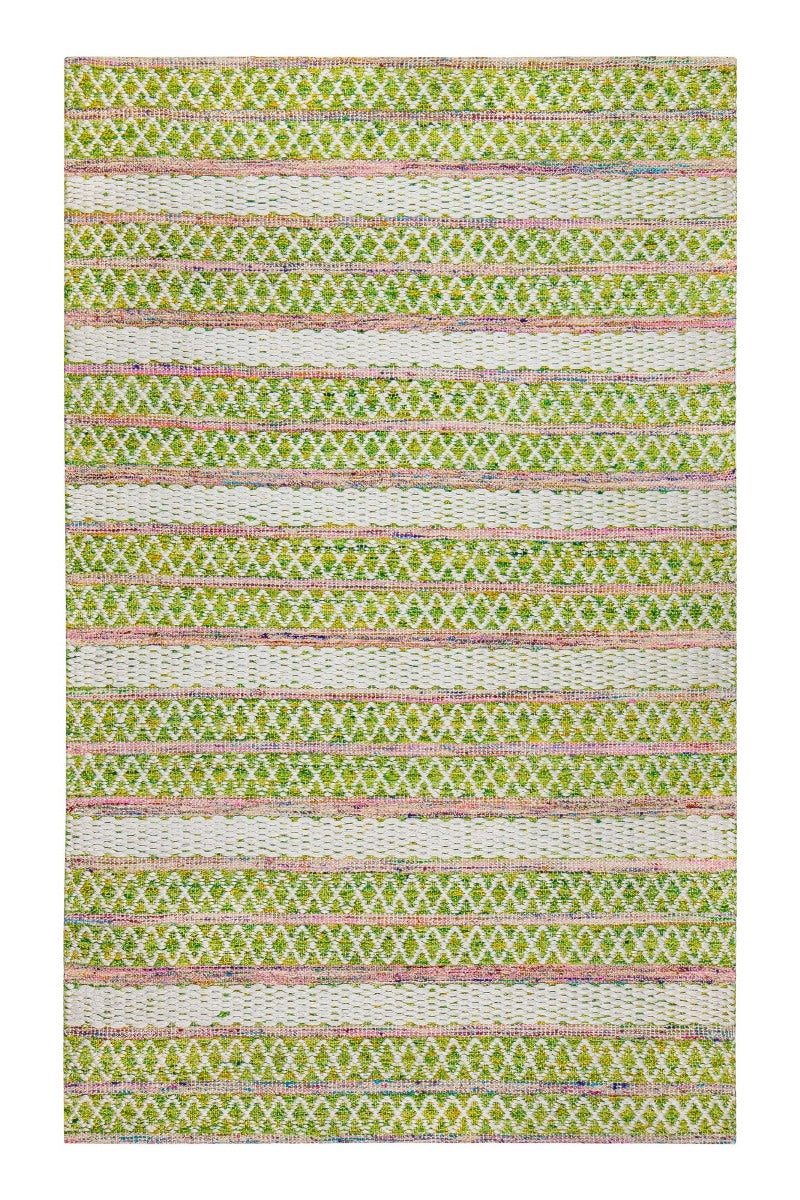 Saranya Hand-Loomed Green and Pink Rectangular Ultra Durable Braided Rug
