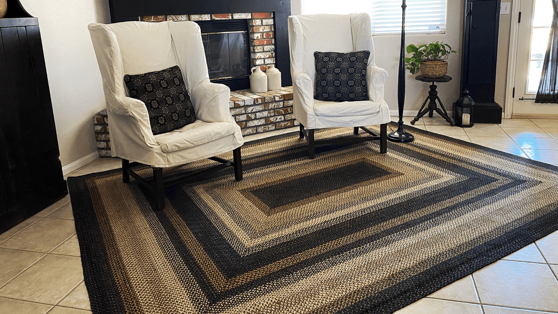 Halloween decor with braided rugs