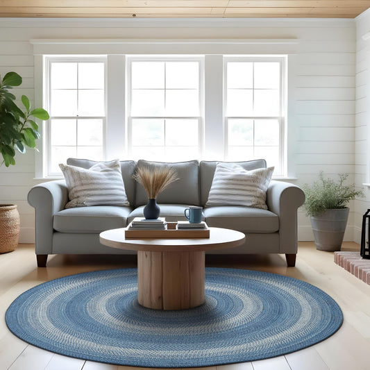 Denim Blue Braided Round Jute Rugs