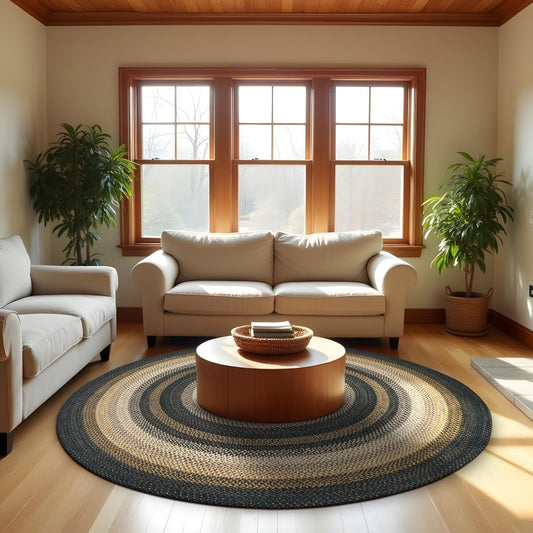Kilimanjaro Black - Cream Jute Round Braided Rugs