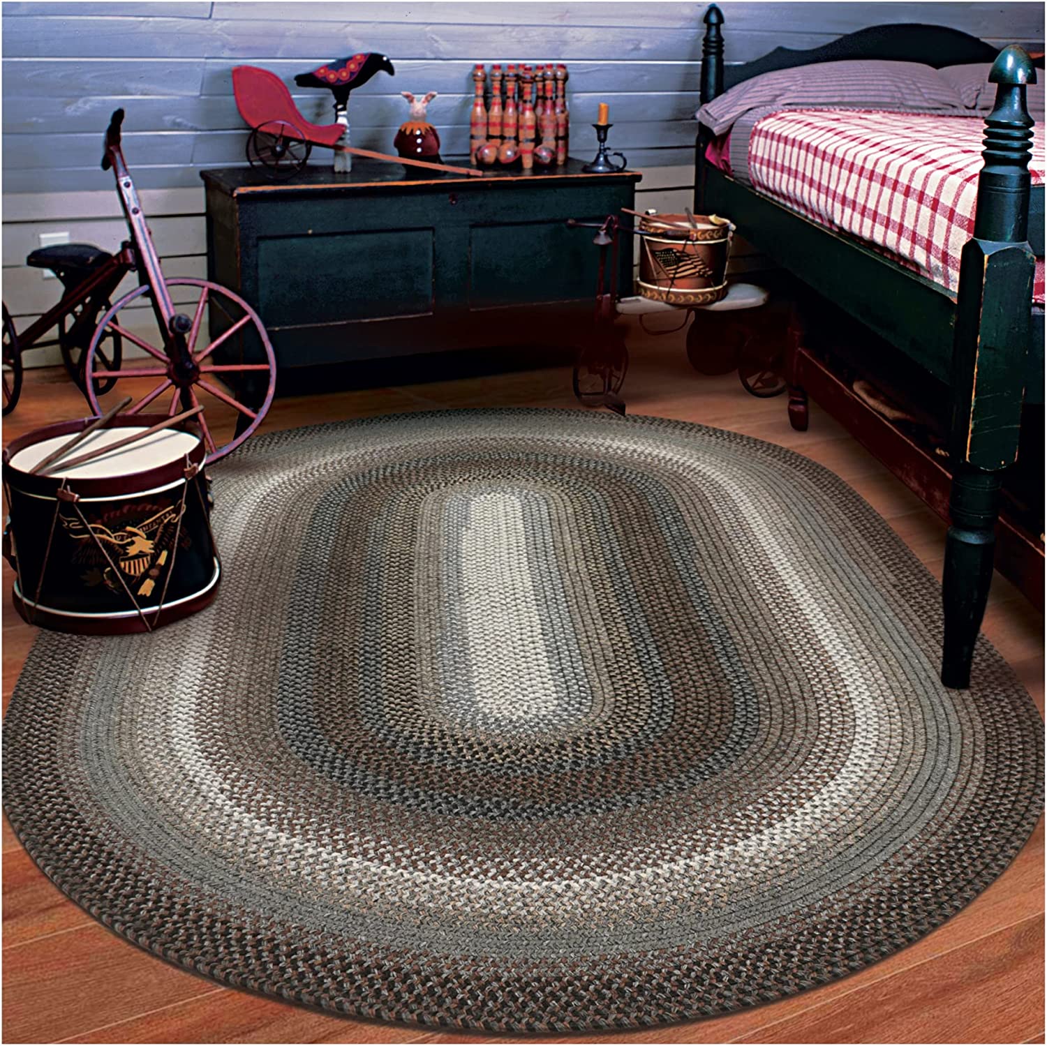 Midnight Moon Brown - Grey Ultra Durable Braided Oval Rugs – Braided ...