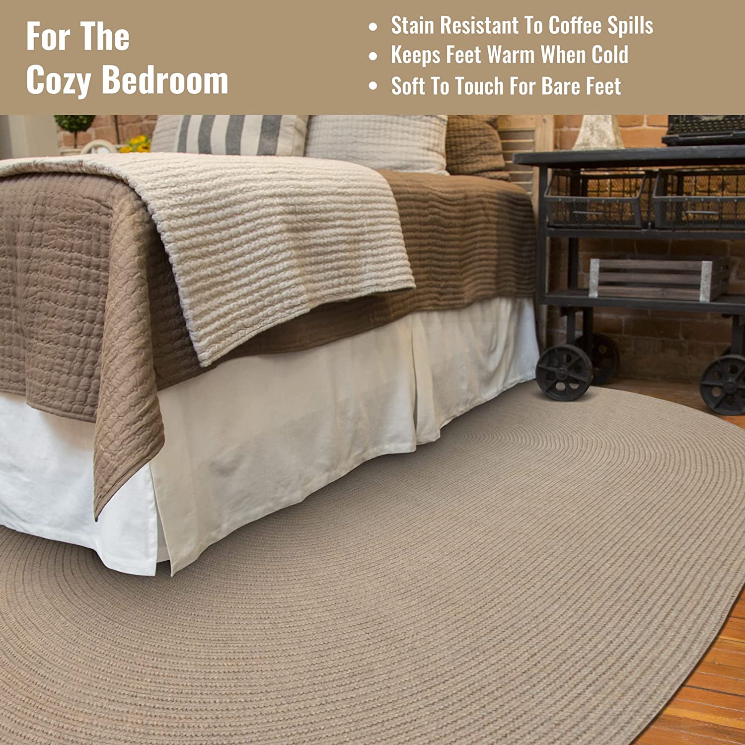 Biscuit Brown Ultra Durable Braided Oval Rugs - Braided-Rugs.com