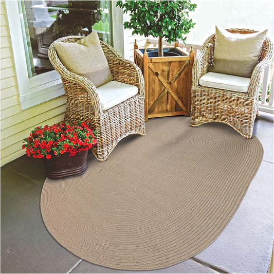 Biscuit Brown Ultra Durable Braided Oval Rugs - Braided-Rugs.com